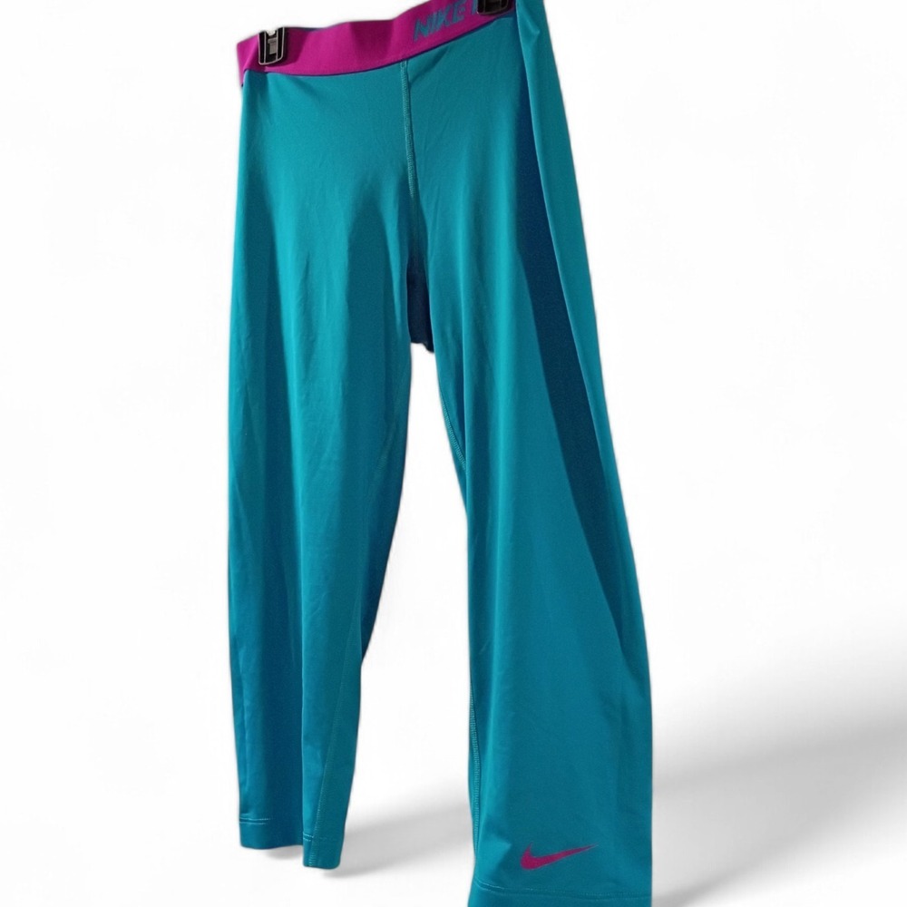 Nike Pro Combat‎ Leggings Capri Teal Blue Training Pants Athletic Womens Large - Picture 2 of 7